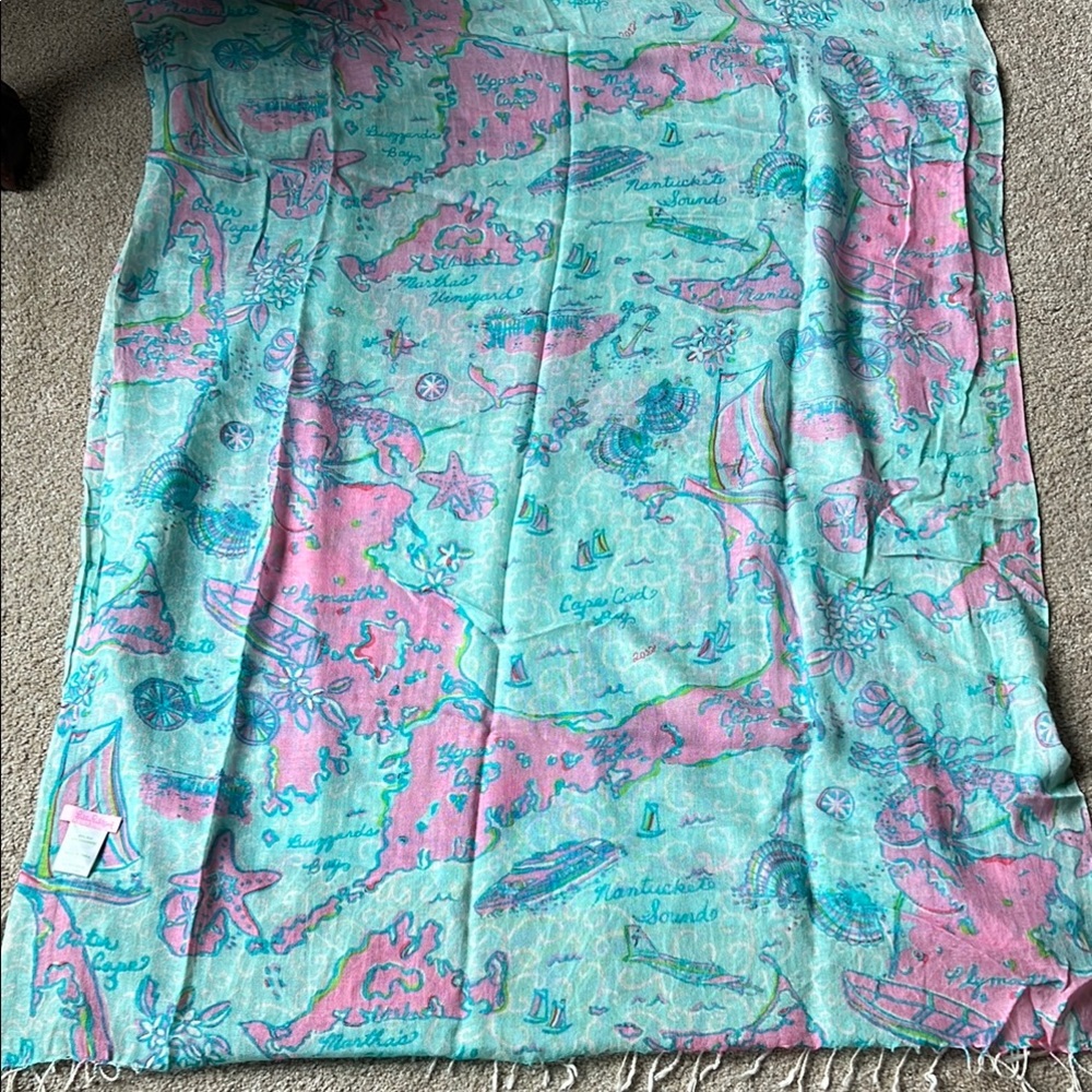 Lilly Pulitzer Murfee scarf. Nantucket sound island Map Print Scarf. EUC.